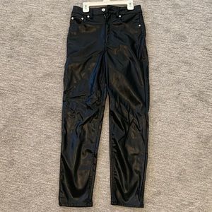 Black leather, straight leg pants